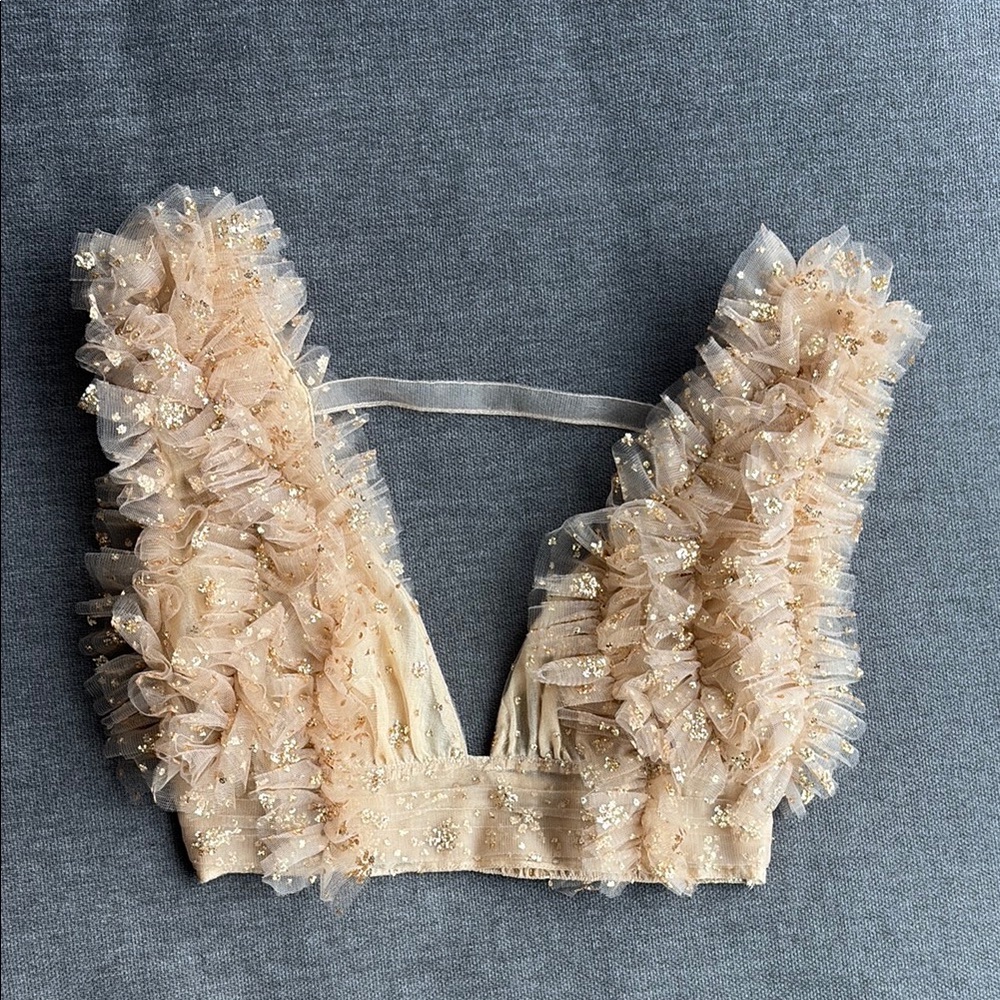 Free People Ruffled lace Beige gold Bralette crop top
